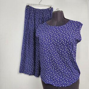 Vintage Blue & White Polka Dot Rayon Print Sleeveless Top Skirt Set